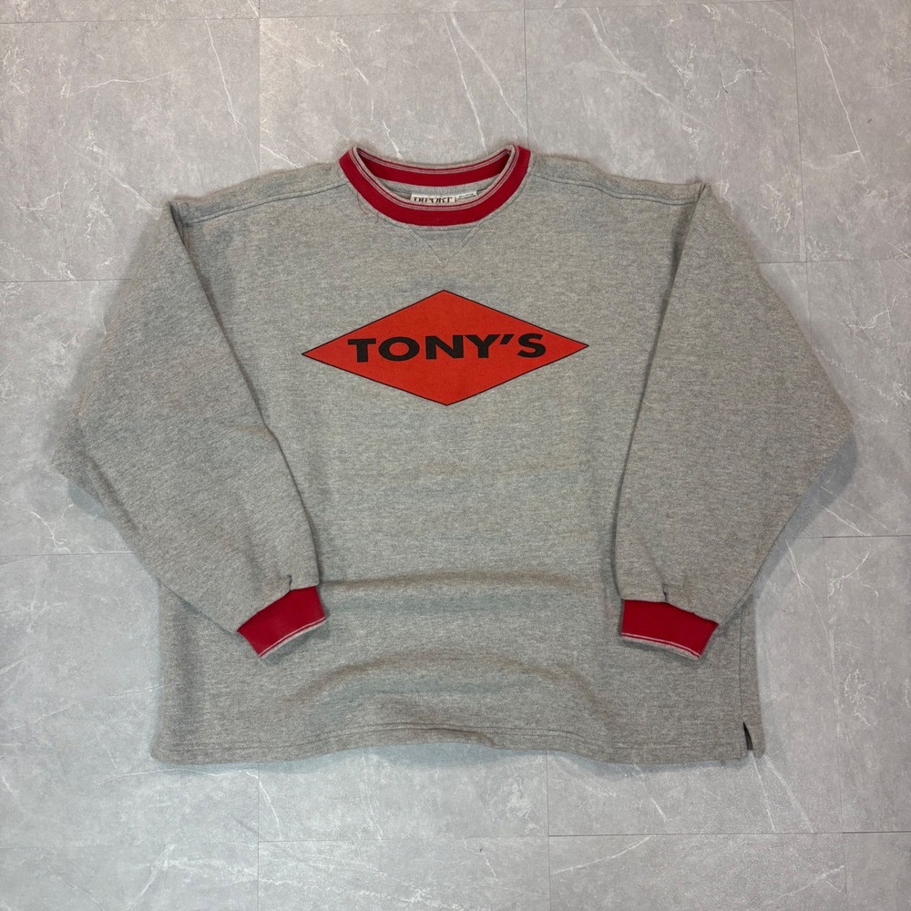 Vintage Diport USA Tonys Security Sweatshirt Mens XL Gray Red Contrast Trim